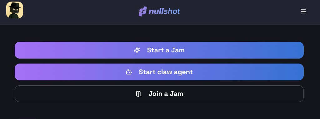 Start claw agent button on the homepage