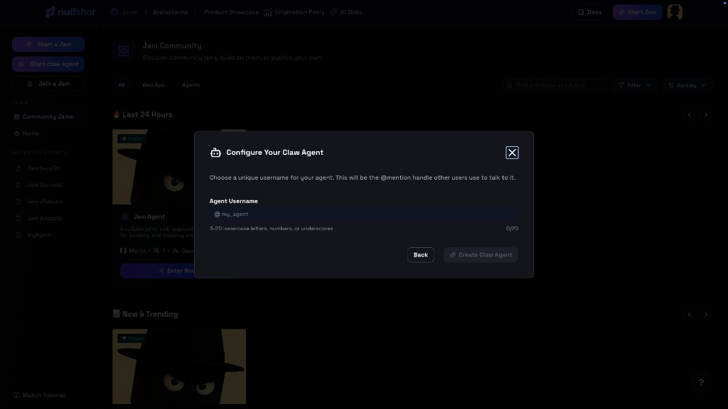 Configure your Claw agent — set a unique username