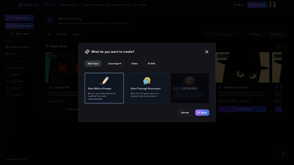 Choose what to create dialog