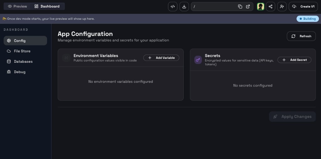 Dashboard Config section