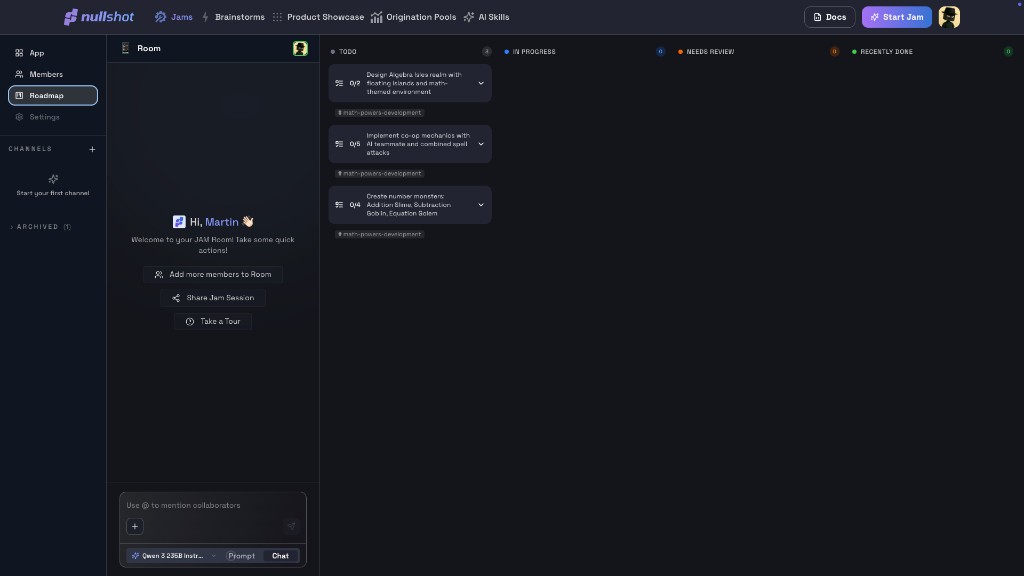 Roadmap tab with kanban columns