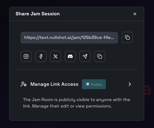 Share Jam Session dialog