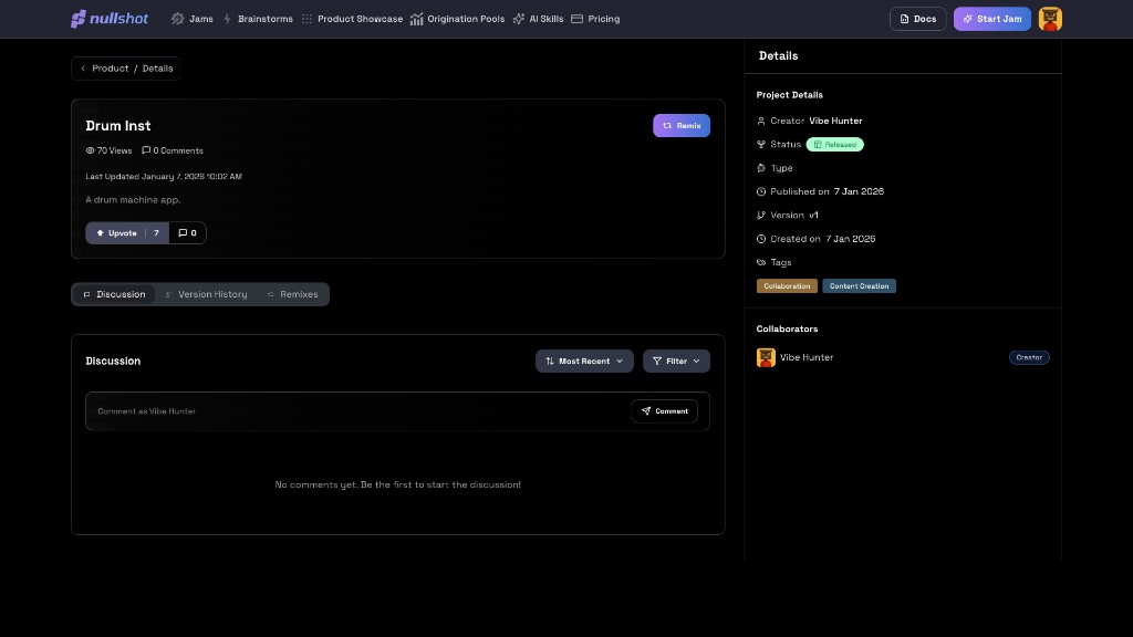 Project detail page header