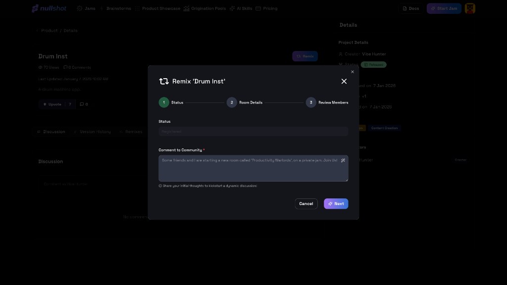 Publish button and form in the Jam workspace